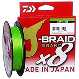 Daiwa J-Braid Grand x8E 0.13mm, 8.5kg/19.0Lbs, 270m, Chartreuse, Geflochtene Angelschnur, 127697-113