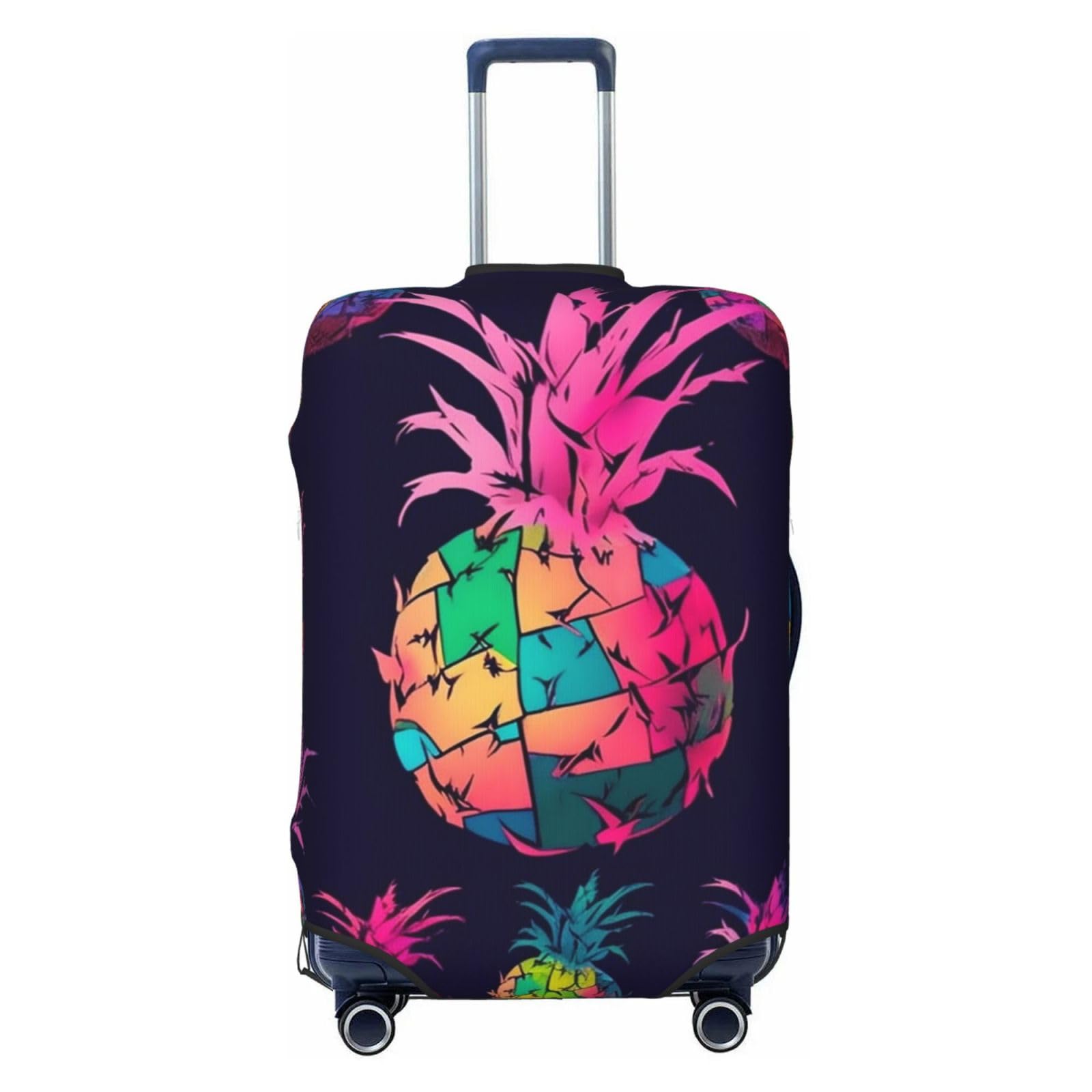 CSGJMYGS Reisegepäckhülle, elastisch, waschbar, modisch, kratzfest, buntes Ananas-Muster, Koffer-Schutz, passend für 45,7 - 81,3 cm Gepäck, Schwarz , XL