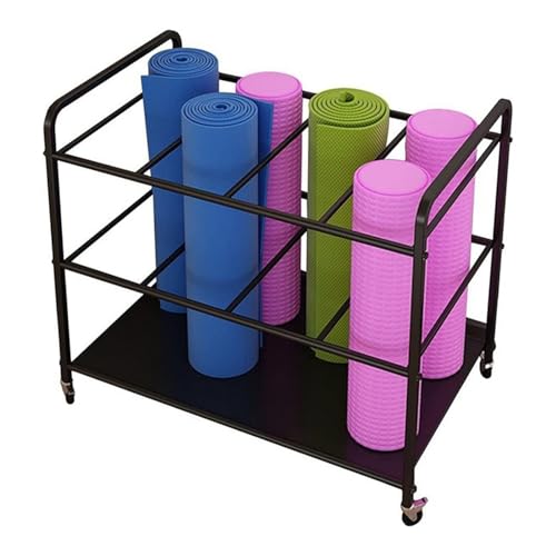 Yogamatten-Aufbewahrungsregal, Home Gym Studio Organizer-Wagen für Schaumstoffrollen/Yogamatten, bewegliches Sportgeräte-Aufbewahrungsregal mit Rädern