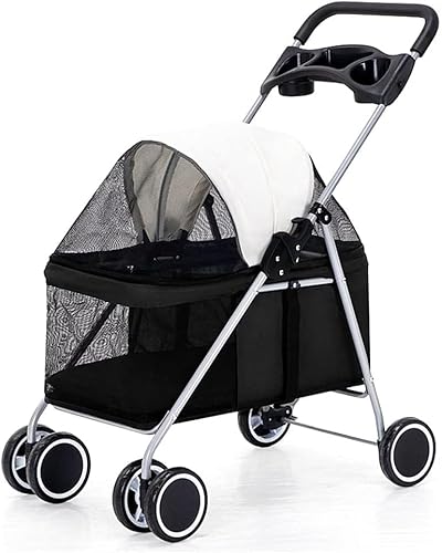 Haustier-Kinderwagen für kleine Hunde, zusammenklappbarer Kinderwagen, 4 Räder, Reise-Kinderwagen, Hunde- und Katzen-Kinderwagen, maximale Belastung: 15 kg, Schwarz