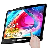 OLED Portable Monitor 2k - Magedok 13.3 Zoll Portable Monitor Touchscreen, USB C Portable Monitor,54000:1, Freesync UHD IPS,100% DCI-P3 1ms Tragbarer Monitor für Laptop,Smartphone,Game Consoles, etc