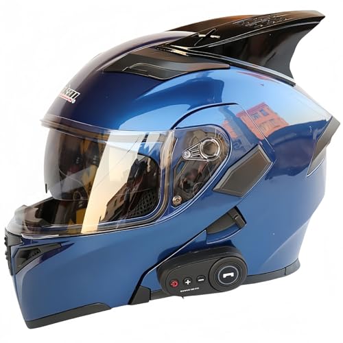 Integrierter Modularer Bluetooth-Motorradhelm Für Herren, ECE-Zertifiziert, Motorradhelm Mit ABS-Schale, Straßenmoped-Motorradhelm Für Männer Und Frauen S,L59-60CM