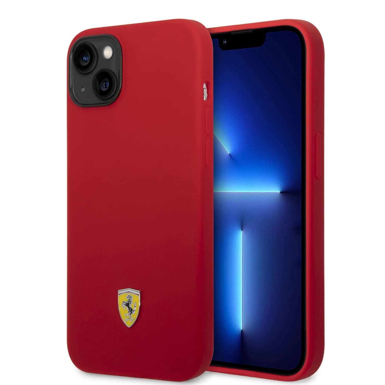 CG MOBILE Ferrari Schutzhülle für iPhone 14 Plus in Rot mit schwarzem Kamera-Umriss, Flüssigsilikon glatt & kratzfest Schutzhülle mit einfachem Snap-on, Stoßdämpfung & Signature Logo