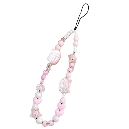 GETSTREE Katzenkopf-Handykette mit Perlen, niedlicher Bär, Handy-Lanyards for Mädchen, Schmuck, Anhänger, Dekor(Pink)