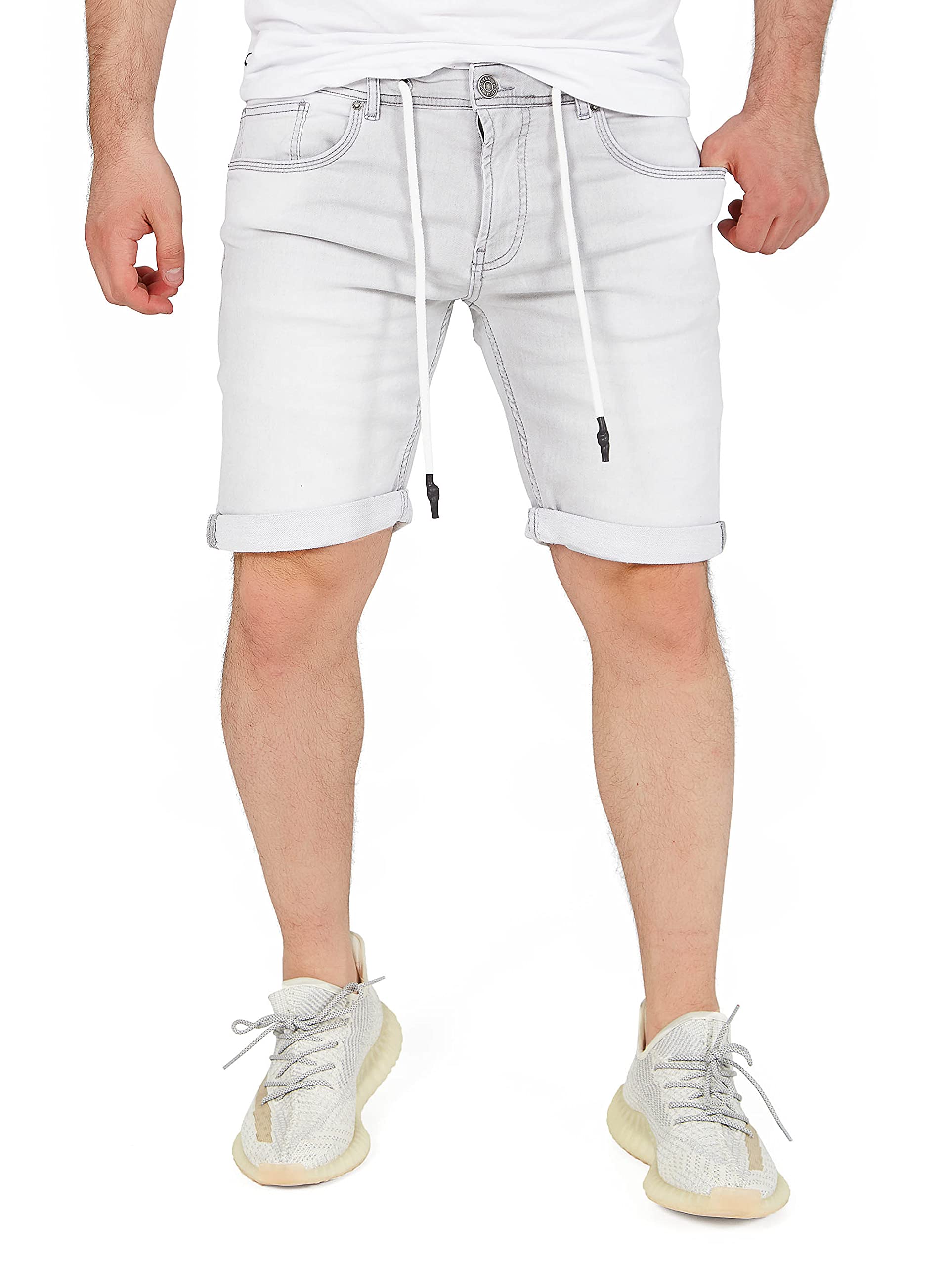 WOTEGA Jeanshosen Kurze Sweathose Herren Jogging Shorts Denim Summer Cotton Herrenshortys Freizeit Diego, Grau (Silver Sronce 163850), W30