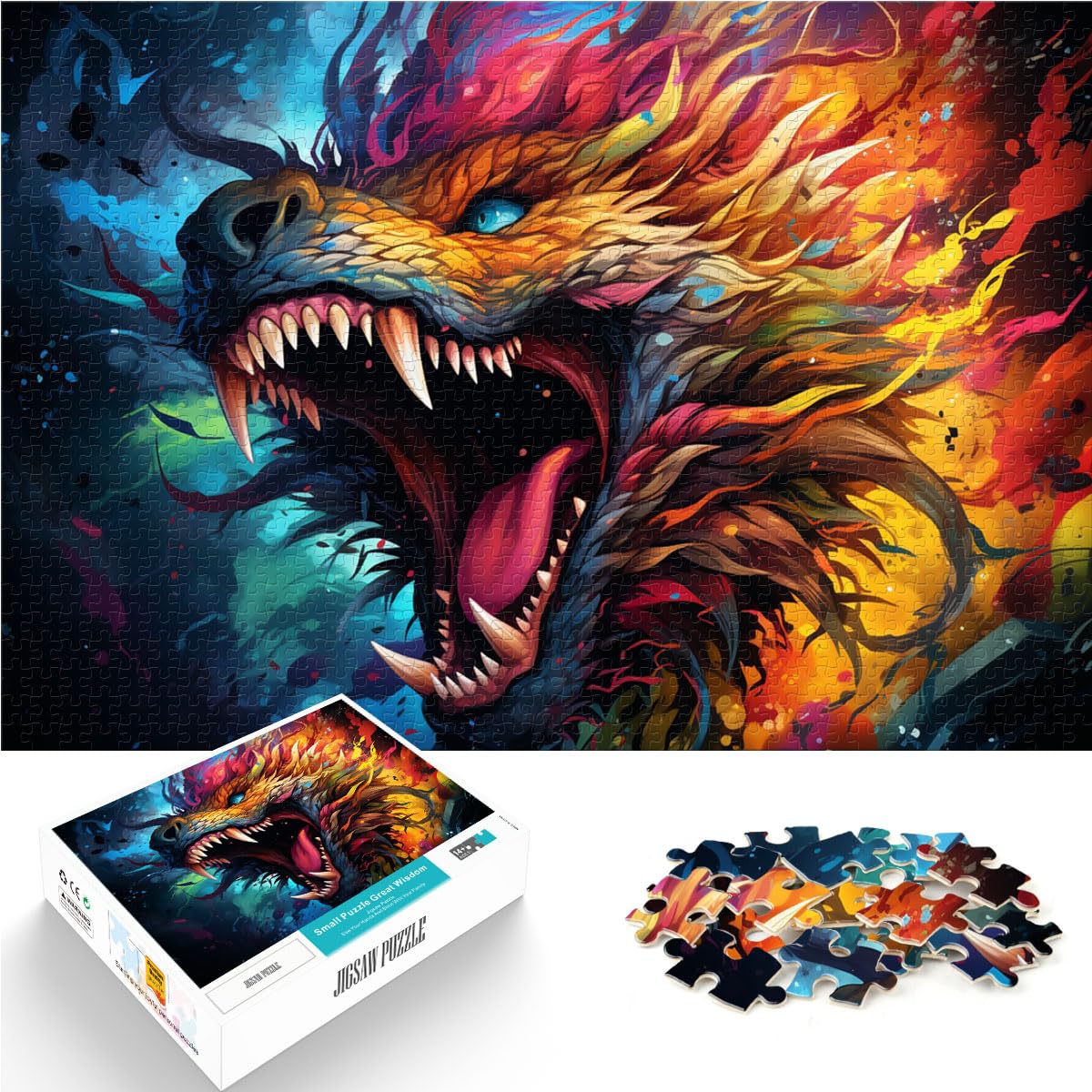 Puzzles Geschenke Spielzeuge Bunter Psychedelischer Kunstdrache Erwachsene 1000 Teile Puzzle Holzpuzzle Familienaktivität Puzzle Lernspiele 1000 Teile (50x75cm)