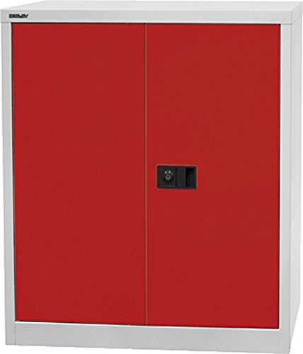 Bisley Flügeltürenschrank Universal, 1 Fachboden, 2 OH, Metall, 506 Korpus Lichtgrau, Fronten Kardinalrot, 40 x 91.4 x 100 cm