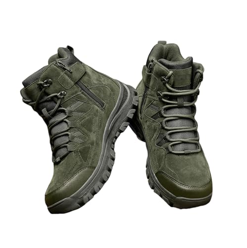 Herren-Arbeitsstiefel Mit Seitlichem Reißverschluss, Taktische Herren-Stiefel Für Outdoor-Sportarten Zum Schnüren Atmungsaktiv Hoher Schaft Mit Seitlichem Reißverschluss (Color : Green, Size : 41 EU