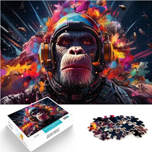 Puzzle für bunten Affen-Astronauten, 1000-teiliges Puzzle für Erwachsene, Holzpuzzle, Weihnachts- und Geburtstagsgeschenke, 1000 Teile (50 x 75 cm)