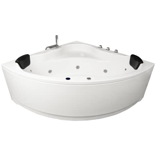 Basera® BASIC Indoor Eck-Whirlpool Badewanne Malai 150 x 150 cm mit 13 Massagedüsen, Wasserfall, LED-Ambiente