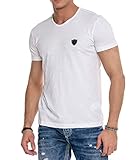 Cipo & Baxx Herren T-Shirt Basic Regular Fit Kurzarm Shirt V-Ausschnitt Sommershirt CT648 Weiß S