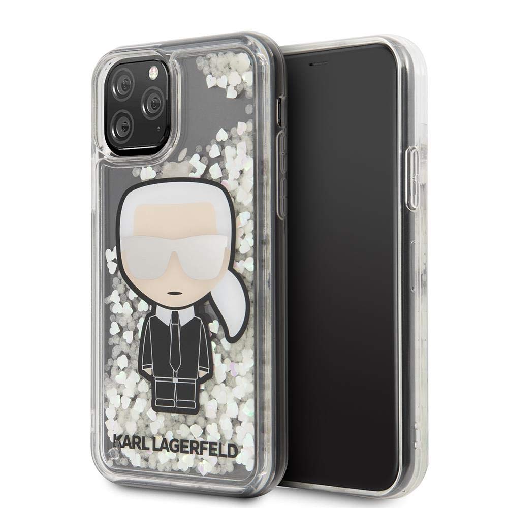 Karl Lagerfeld Handyhülle für iPhone 11 Pro Hard Case PC/TPU Clear Cover Glow in The Dark Liquid Glitter Karl Design | Easy Snap On | Drop Protection | Offiziell lizenziert