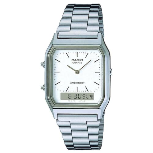 Casio Collection Herren Analog/Digital Quarz mit Edelstahlarmband – AQ-230A-7BMQYES, Silber (Zifferblatt: Weiß)