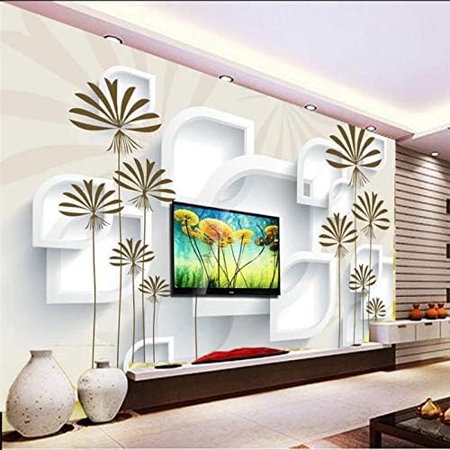 XLMING Einfacher Weißer Abstrakter Geometrischer Rahmen Blattgoldbaum Küche Esszimmer Arbeitszimmer Wohnzimmer TV Hintergrund Wand 3D Tapete-430cm×300cm