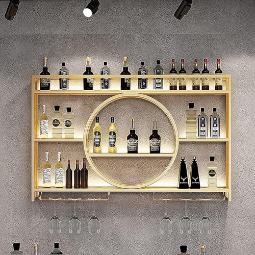 Modernes Wand-Weinregal aus Metall, schwebende Barregale, Wand-Weinregale, Glasregal, Eisen-Ausstellungsständer, Weinhalter mit Regalen, für Zuhause, Restaurant, Bars, Gold, 100 x 15 x 80 cm