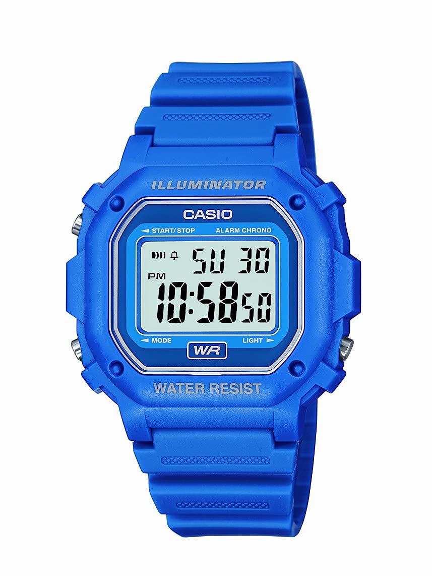 Casio Unisex F-108WH-1ACF Big Square Digitalanzeige Quarz Schwarz Uhr, Blau, 42.6 mm, Digital