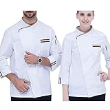 Kochjacke Unisex Kochjacke Damen Kochjacke Herren Männer Frauen Koch Uniform Koch Kleidung Essen Bedienung Tops Hohe Qualität Lange Ärmel Unisex Koch Jacke Küche Arbeit Kleider (Color : White, Size