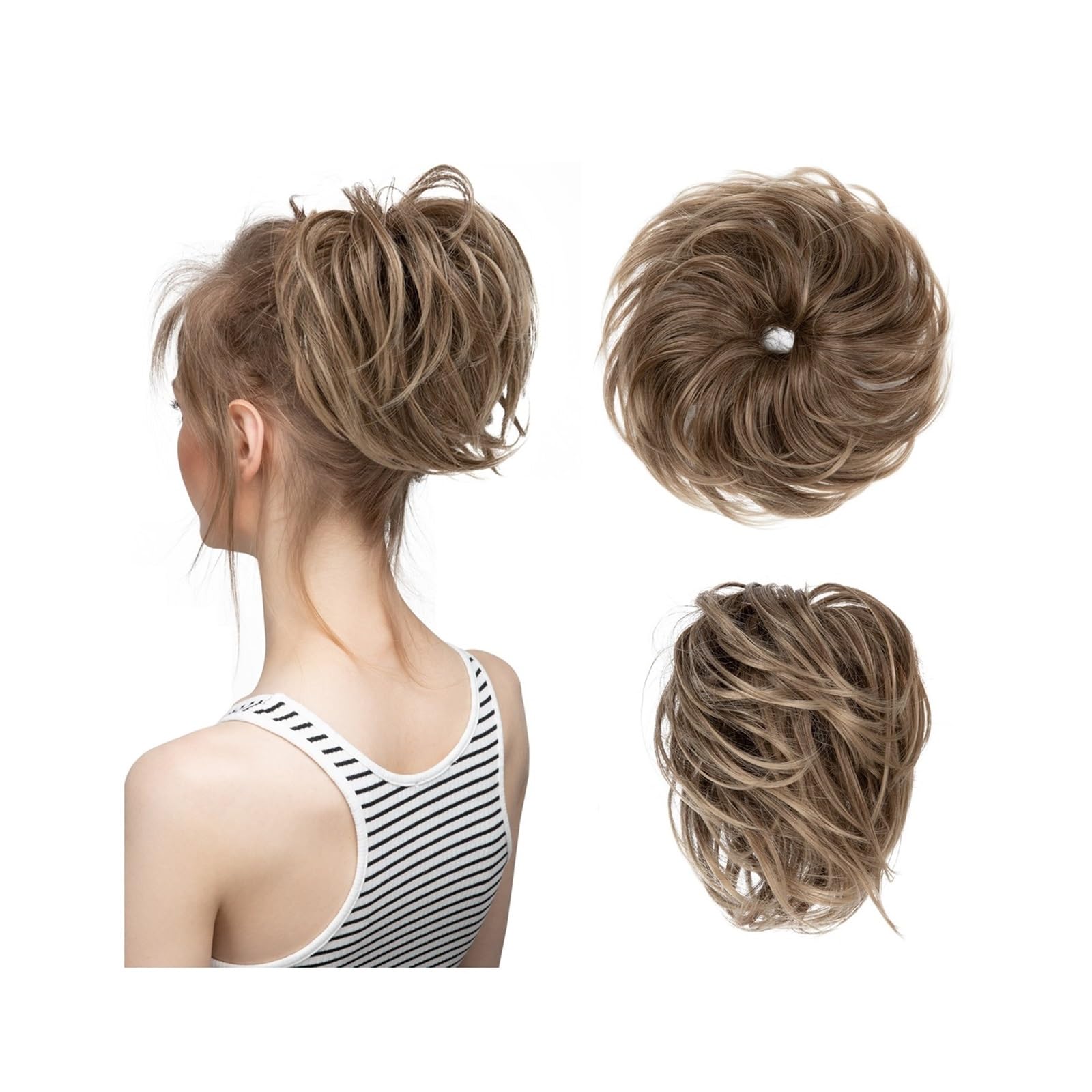 Haarteile Haarknoten Synthetisches, gefälschtes, unordentliches Dutthaar, lockiges Band, Haarteil, Haargummi, Scrunchie, Wickelstück, elastisches Haar, Chignon, Cheveux, Schwanz, Hochsteckfrisur for D