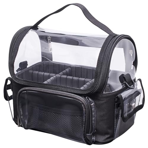 TAKOXIA Starke Tasche, transparente Make-up-Pinsel-Aufbewahrungstasche, Kosmetiktasche, geräumiger Organizer mit herausnehmbaren Trennwänden, Schwarz , 27*17*22cm