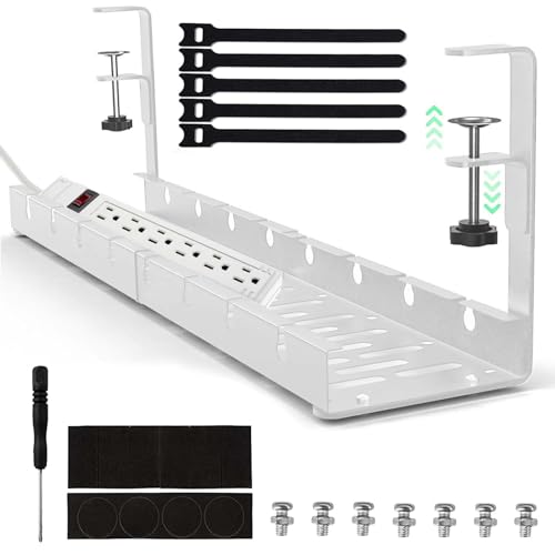 Kabelkanal Schreibtisch: 30.5-55cm Länge Verstellbarer Kabelmanagement Schreibtisch Kabelkanal, Klemme Montierter Schreibtisch-Kabel-Organizer ohne Bohren für unter oder auf dem Tisch Kabelmanagement