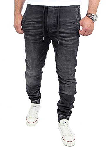 Reslad Jogging-Jeans Männer Freizeit-Hose Casual Style Jeans Jogginghosen Herren Slim Fit Jogger Sweathose Hose RS-2071 Schwarz M