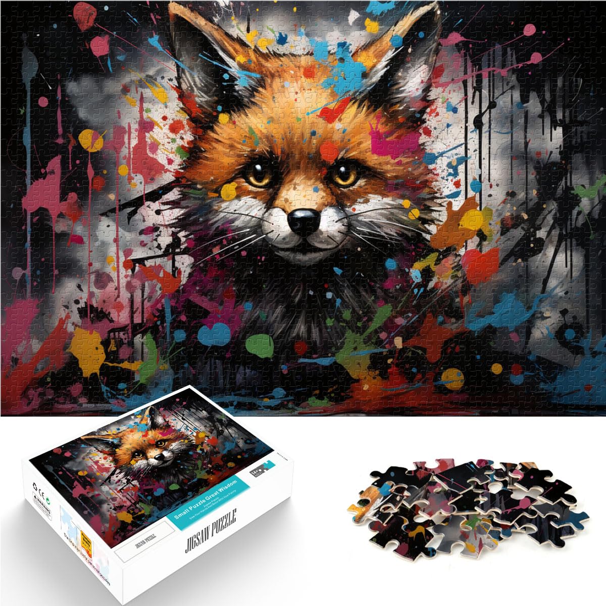 Puzzle-Geschenk, farbenfrohes psychedelisches Fuchs-Puzzle, 1000 Teile für Erwachsene, Holzpuzzle ganze Familie, 1000 Teile (50 x 75 cm)