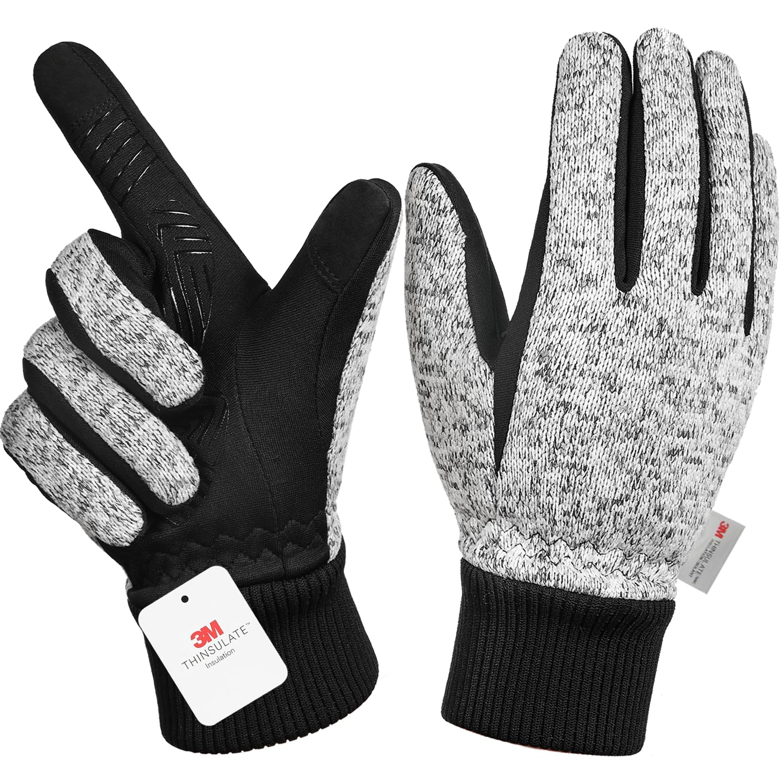 Winterhandschuhe für Herren und Damen, 3M Thinsulate-Thermo-Handschuhe, Touchscreen-Fahrradhandschuhe, kaltes Wetter, warme Handschuhe, Hanfgrau, L