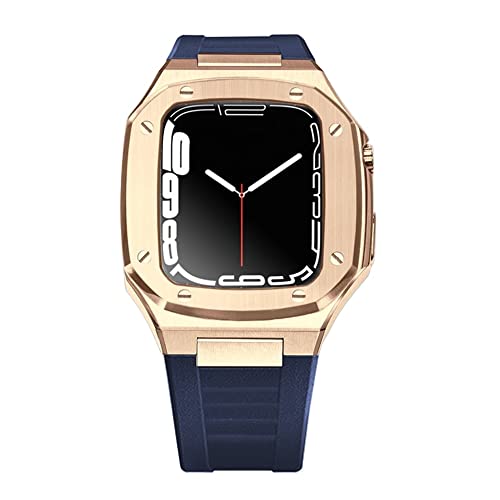 TONECY Luxuriöses Metallarmband und Gehäuse für Apple Watch, Mod-Kit 41 mm, 44 mm, 45 mm, Modifikationsset, Gummiset, iWatch Serie 8, 7, 6, SE, 5, 4, Correa (Farbe: Silbergelb, Größe: 44 mm)