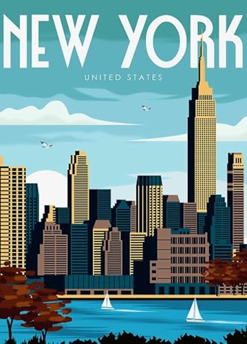 HfmQuisutron Jigsaw Puzzle 1000 Teile New York Landschaft Reise Poster Puzzle Nach Hause Stressabbau Spiel Zw267Qv