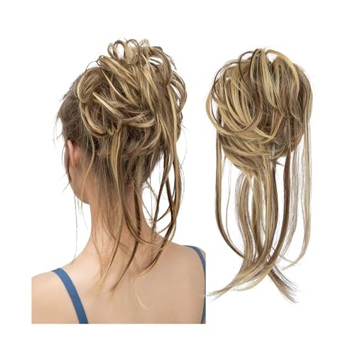 Haarteil Synthetische elastische Messy Bun-Haarteile, lockiges Haargummi, schwarz, blond, braun, Chignon-Band, Hochsteckfrisur, Donut for Frauen, natürliches Kunsthaar Haarverlängerung(10H86)