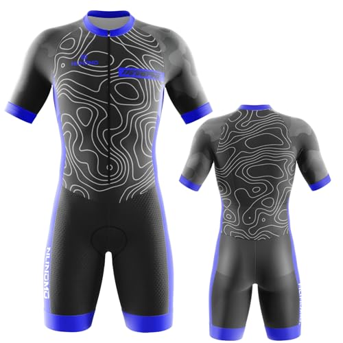 Herren Fahrrad Skinsuit,Triathlon Anzug Herren Herren Radsportanzug gepolstert einteilig Trisuit Bike Top Short Trisuit Einteiler für Wettkampf Mit 9D-Kissen Run, Cycle, Swim (Type-3,3XL)