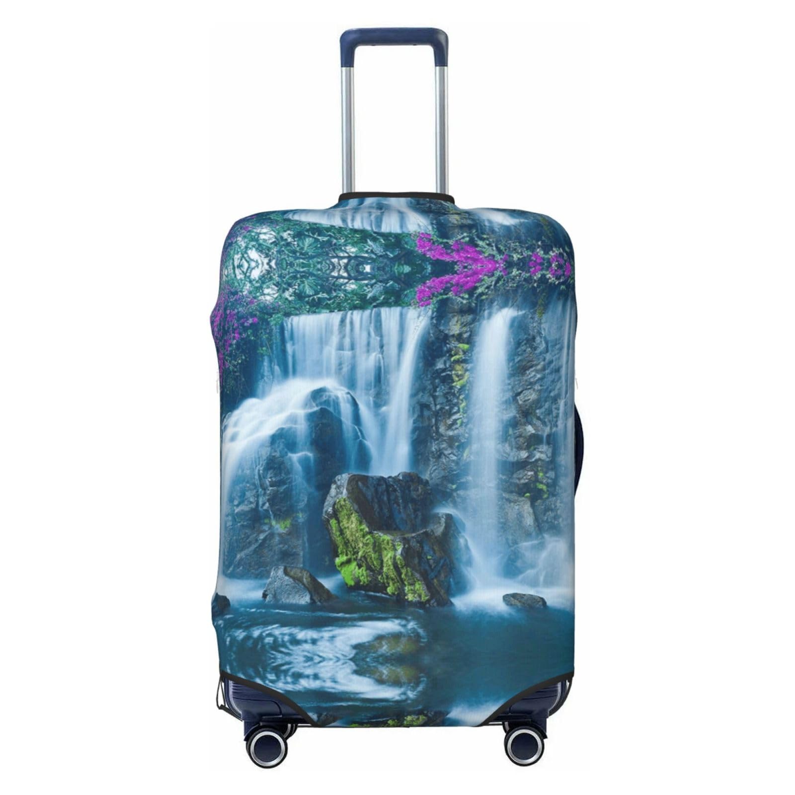 Schöner blauer Wasserfall in Hawaii Reisegepäckabdeckung, robuster Kofferschutz, passend für 45,7 - 81,3 cm große Gepäckstücke, Größe M, Schwarz, Medium