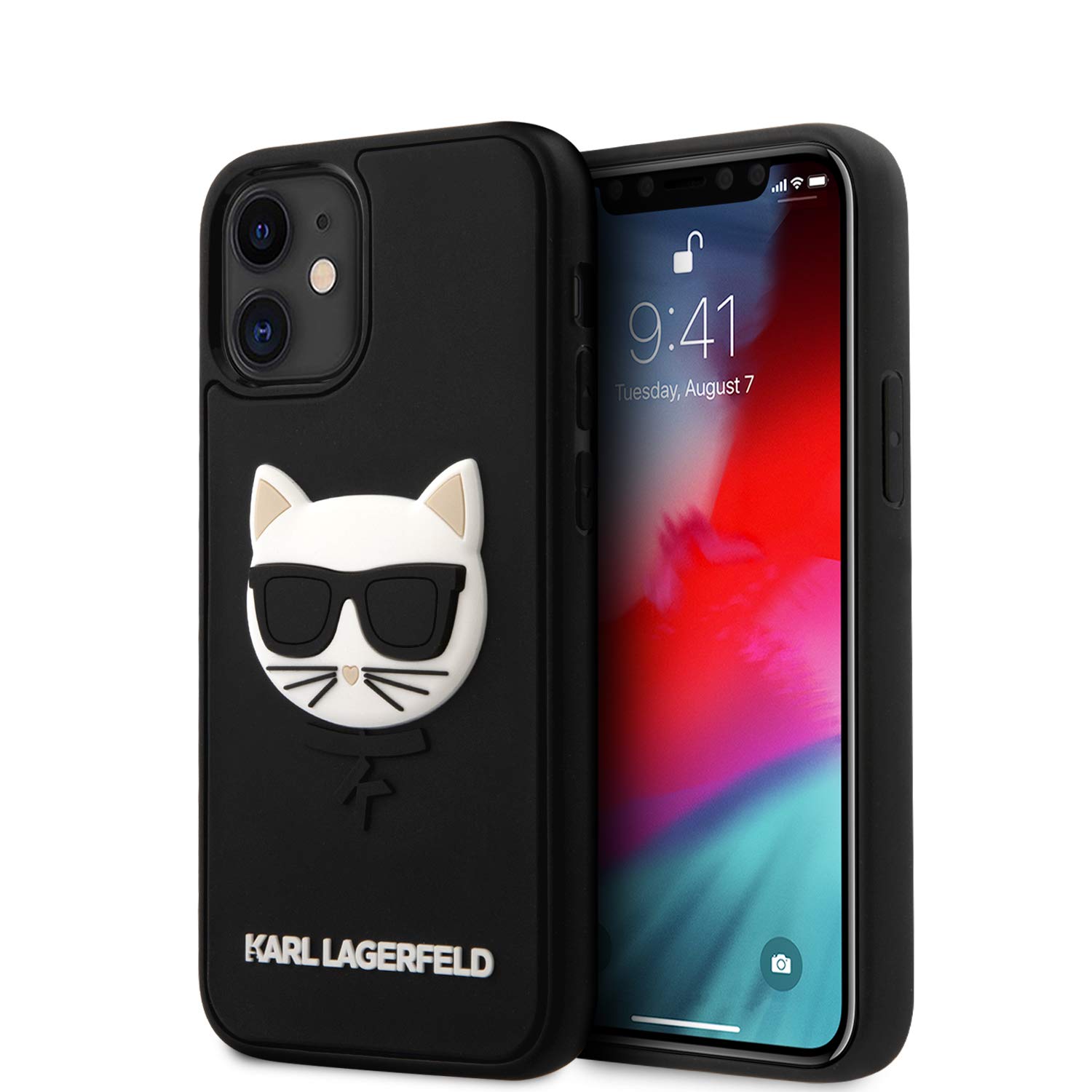 Karl Lagerfeld KLHCP12SCH3DBK 3D Rubber Choupette Hülle für iPhone 12 Mini 5,4" Schwarz hardcase