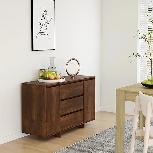 CCCINER Sideboard mit 3 Schubladen Braun Eiche 120x41x75 cm,