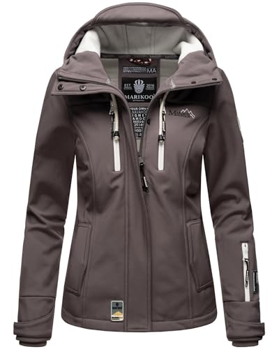 MARIKOO Damen Softshell Jacke Winterjacke wasserabweisend Outdoor B864 [B864-Kl.zicke-Grau-Gr.S]