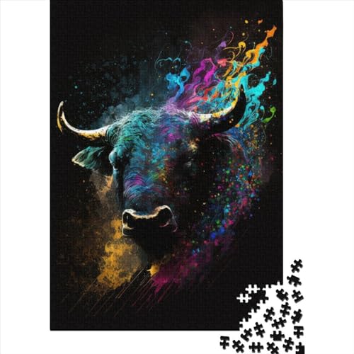 Puzzle mit 1000 großen Teilen für Erwachsene, Paintsplash Bull, Puzzles für Erwachsene und Jugendliche, Puzzles für Erwachsene, Lernspiel, Herausforderungsspielzeug, 75 x 50 cm