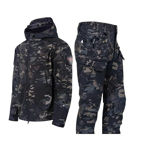 Zweiteiliger Skiganzug, Herren Winter Outdoor Mode Camouflage Ski Jacke Schneehose Set, Warmes Wasserdichtes Winddichtes Schnee 2 Stück Skiganzug, Zum Skifahren, Schneemobilei (Color : Black, Size :