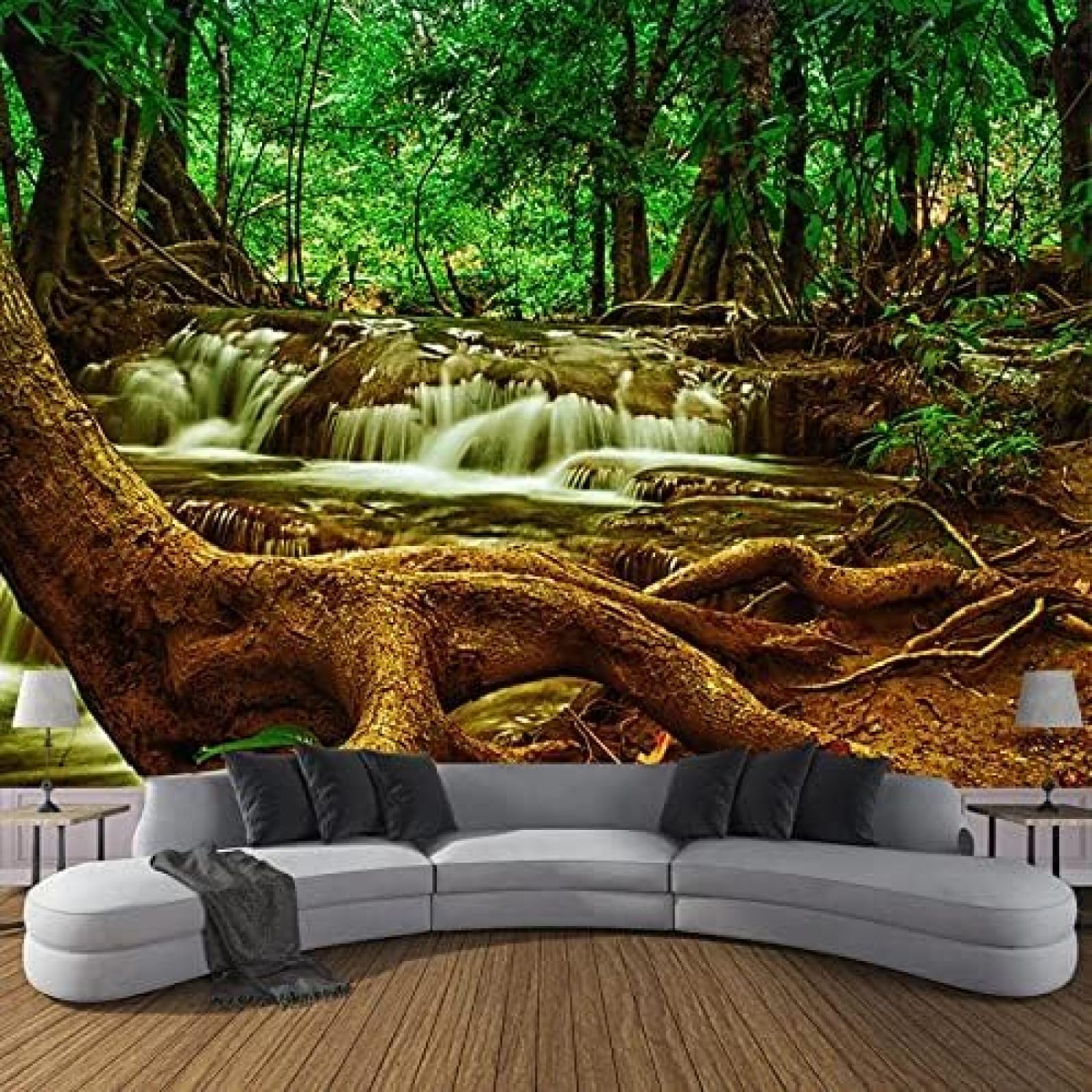 XLMING Greentree Waldgebiet Wasserfall 3D Tapete Wohnzimmer Sofa Schlafzimmer Esszimmer Home Dekoration Wand-300cm×210cm