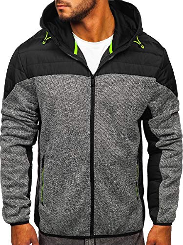 BOLF Herren Übergangsjacke Kapuze Reißverschluss Outdoor Funktionsjacke Classic Trekking Fitness Sport J.Style KS2158 Grau XXL [1A1]