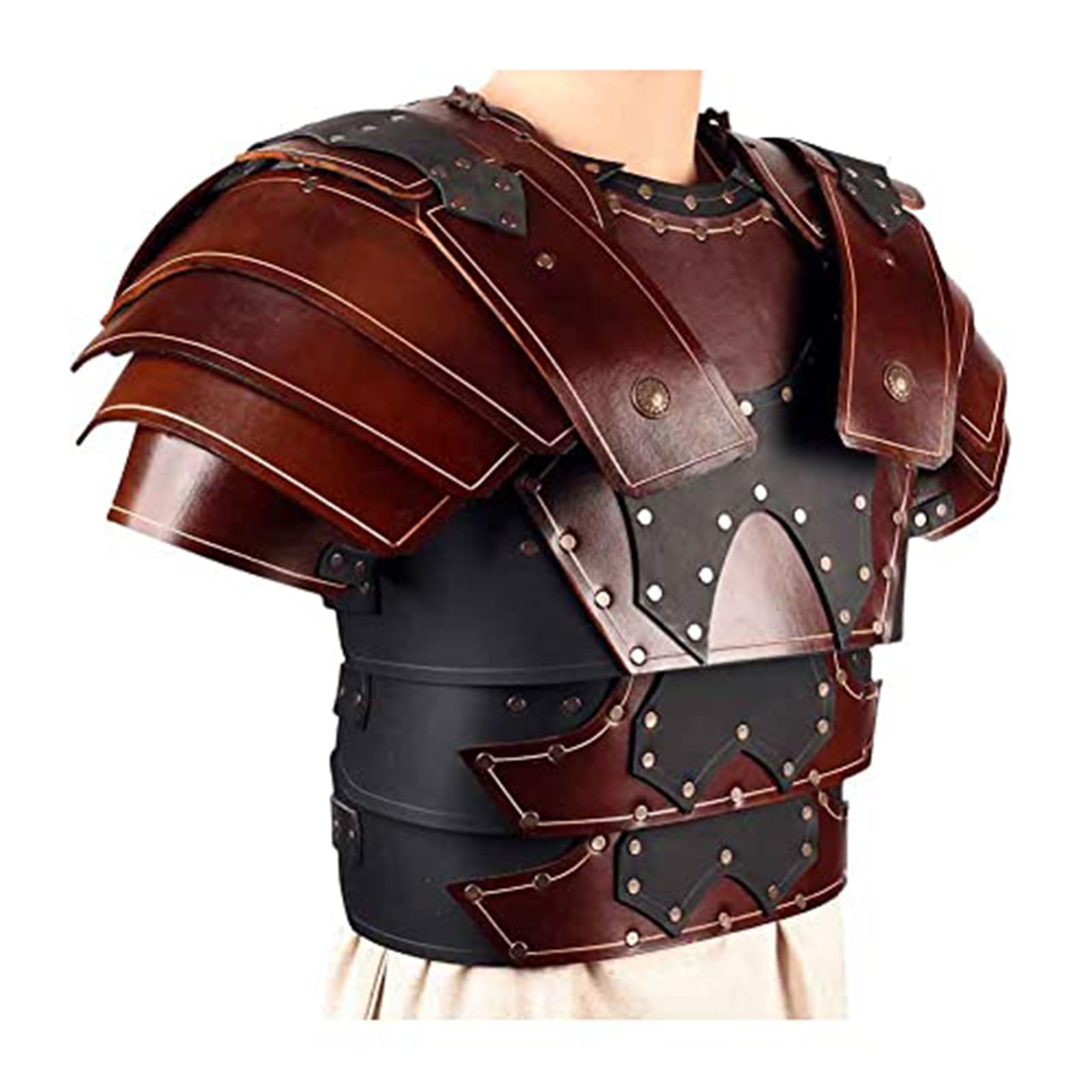 MDFCZXP Retro Leder Ritterrüstung Weste Brustschutz Verstellbare Cosplay Niete Brustplatte Schulterschutz für Männer,Braun,40cm