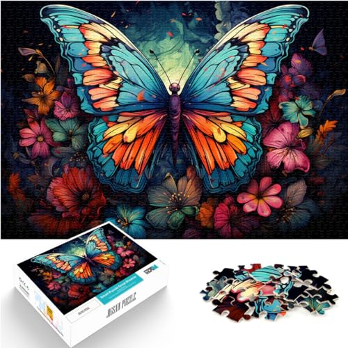 Puzzle zum Verschenken, farbenfrohes psychedelisches Schmetterlings-Puzzle für Erwachsene und Ren, 1000 Teile, Holzpuzzle, Familienunterhaltungsspielzeug, 1000 Teile (50 x 75 cm)