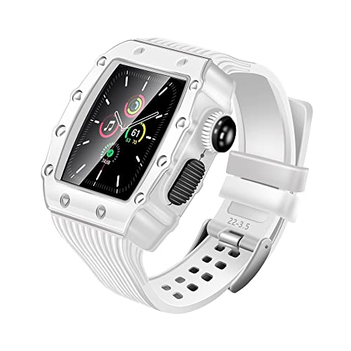 KANUZ Modifikationsset, Stoßstangen-Gehäuse, Sportgummi, für Apple Watch Band Serie 7, SE, 6, Mod-Kit, Set 45 mm, 44 mm, 40 mm, 41 mm, Armband (Farbe: Weiß, Größe: 41 mm)