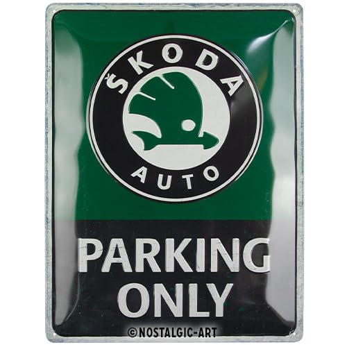 Nostalgic-Art Retro Blechschild, 30 x 40 cm, Skoda – Parking Only – Geschenk-Idee für Skoda-Zubehör Fans, aus Metall, Vintage Design