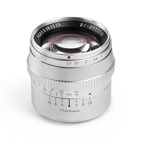 TTArtisan 50 mm f1.2 APS-C Metallgehäuse, kompatibel mit Canon M Mount – Silber