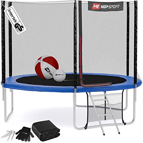 Hop-Sport Gartentrampolin Outdoor Trampolin 244, 305, 366, 430, 490 cm Komplettset inkl. Außennetz Leiter Wetterplane Bodenhaken 305cm 3 Beine