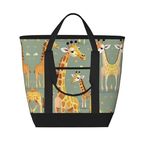 YQxwJL Süße isolierte Kühltasche mit wildem Cartoon-Giraffen-Druck, großes Fassungsvermögen, Einkaufstasche, Reisetasche, Strand, wiederverwendbare Einkaufstasche für Erwachsene, Schwarz,