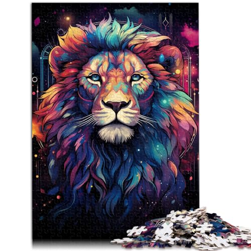 Puzzle Bunte Psychedelia des galaktischen Löwen Puzzle für Erwachsene 1000-teiliges Holzpuzzle Familienspiele Weihnachtsgeburtstagsgeschenke 1000 Teile (50 x 75 cm)