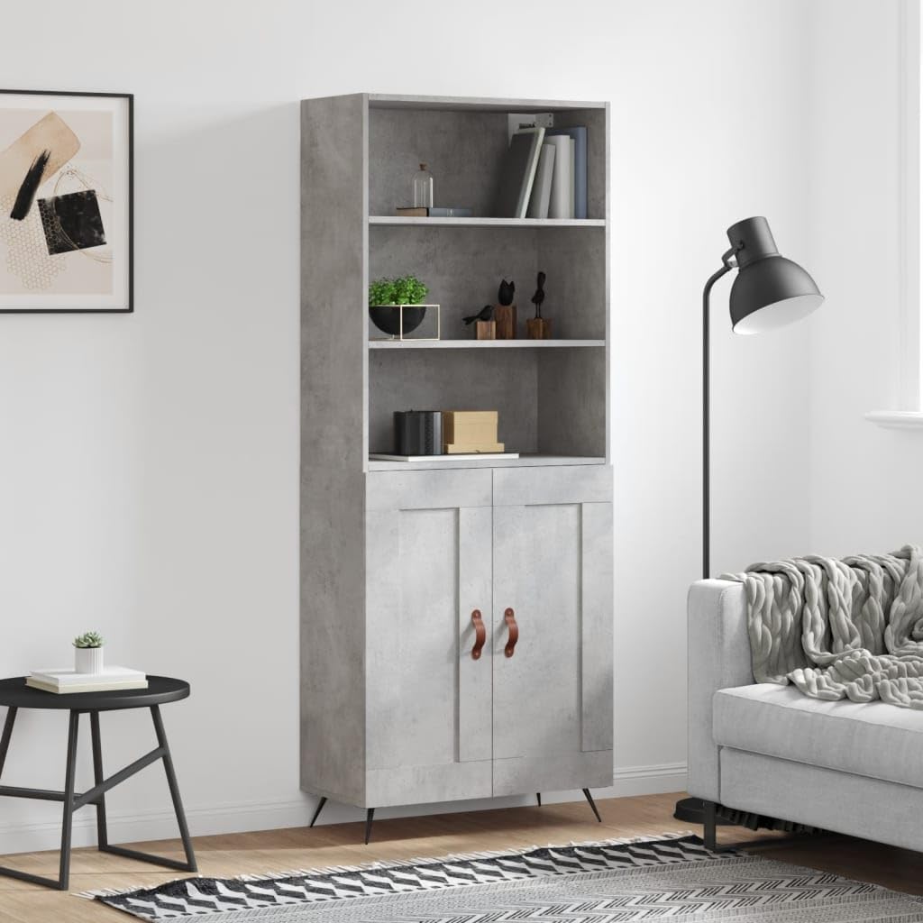 Möbelstück-Highboard Betongrau 69,5x34x180 cm Holzwerkstoff