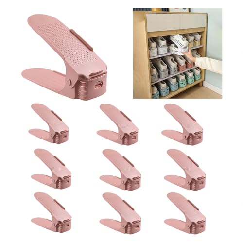 LFLIFENG Schuhschlitz-Organizer, verstellbare Schuhstapler für ein Paar Schuhe, doppelstöckiger Schuh-Slotz für freistehenden, stapelbaren Schuhhalter, Rosa, 15