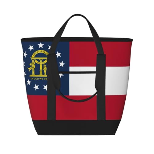 YQxwJL Isolierte Kühltasche mit Georgia-Flagge, großes Fassungsvermögen, Einkaufstasche, Reisetasche, Strand, wiederverwendbare Einkaufstasche für Erwachsene, Schwarz, Einheitsgröße